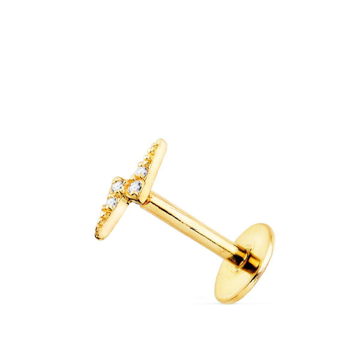 Piercing Oreja Rayo con Circonita 8 x 2,5 mm ( Unidad ) de oro amarillo 18K