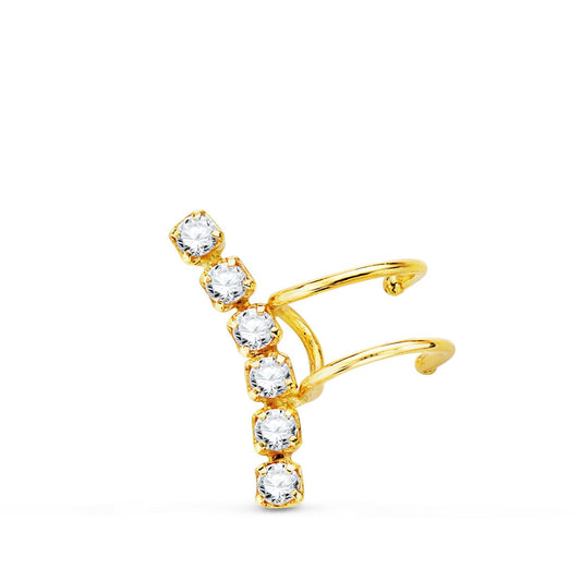 Pendientes Ear Cuff Cartilago Oreja Circonita 15 mm Alto de oro amarillo 18K
