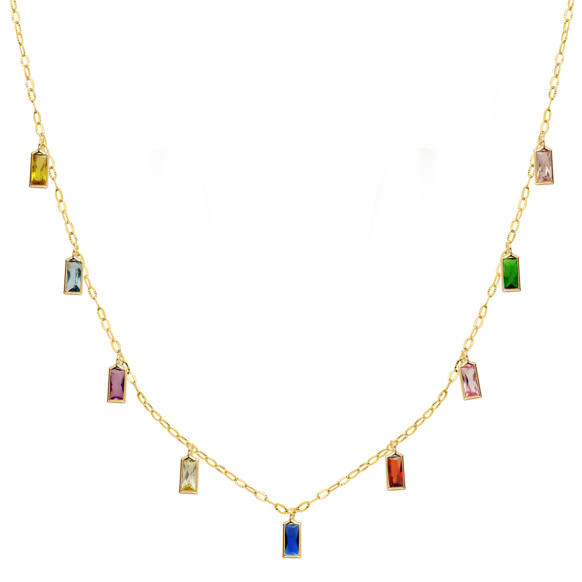 Gargantilla y Colgantes de Circonita de Colores Cadena 42+3 cm de oro amarillo 18K