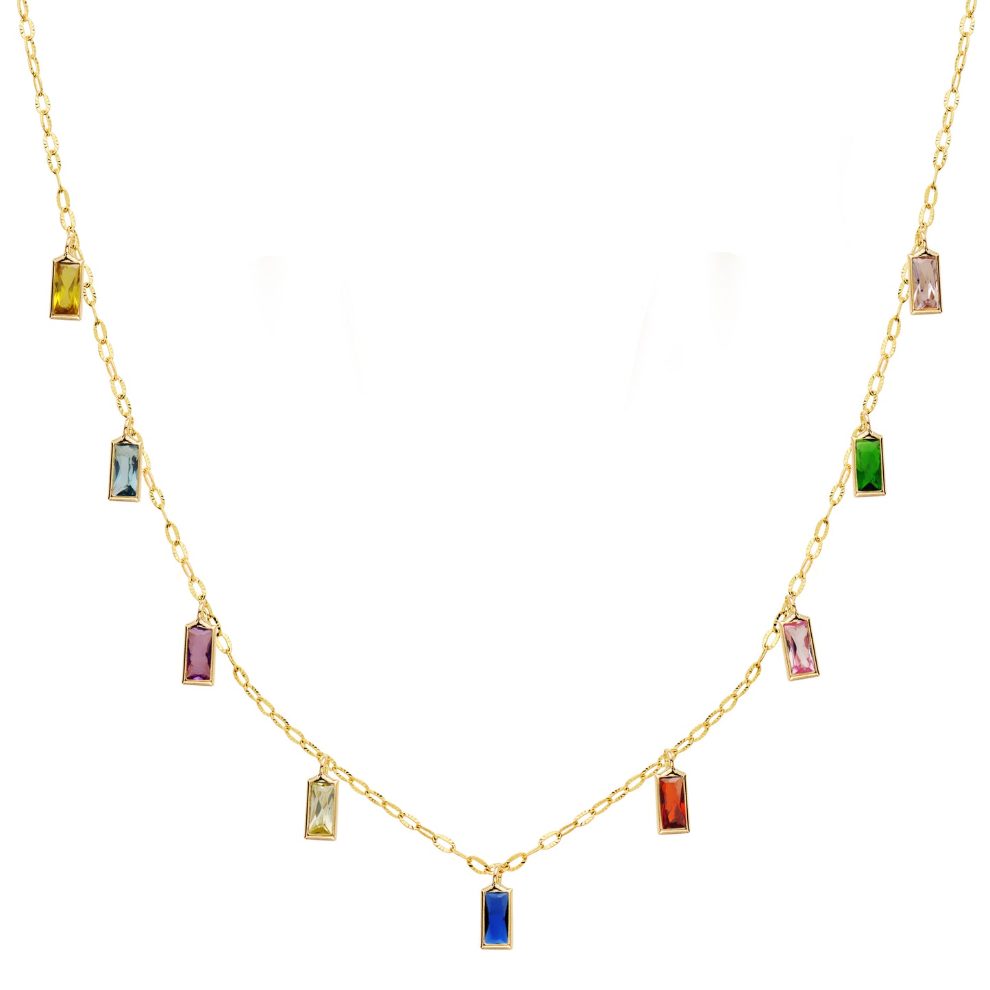 18K GARGANTILLA ORO AMARILLO Y COLGANTES DE CIRCONITA DE COLORES CADENA 42+3 CM