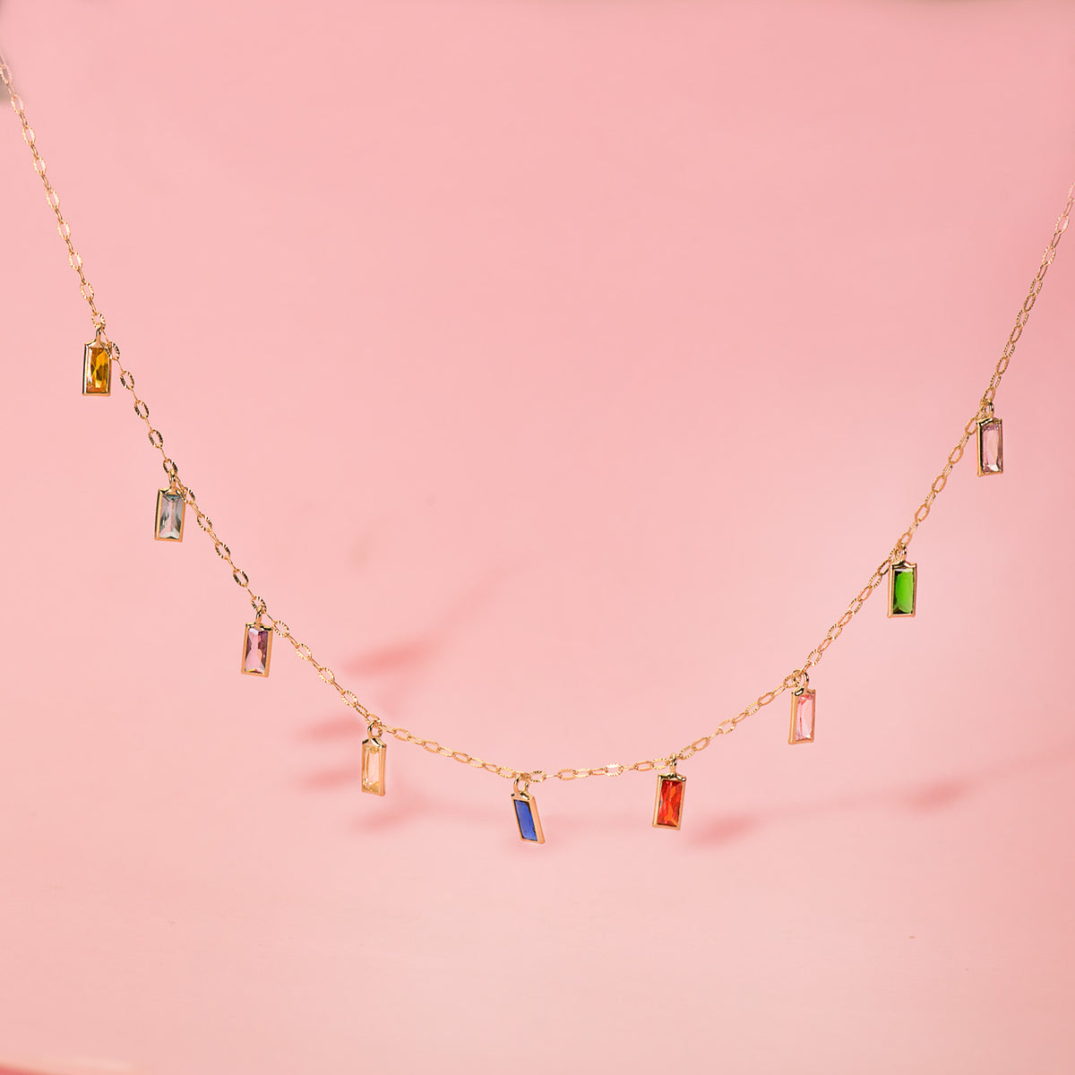 Gargantilla y Colgantes de Circonita de Colores Cadena 42+3 cm de oro amarillo 18K