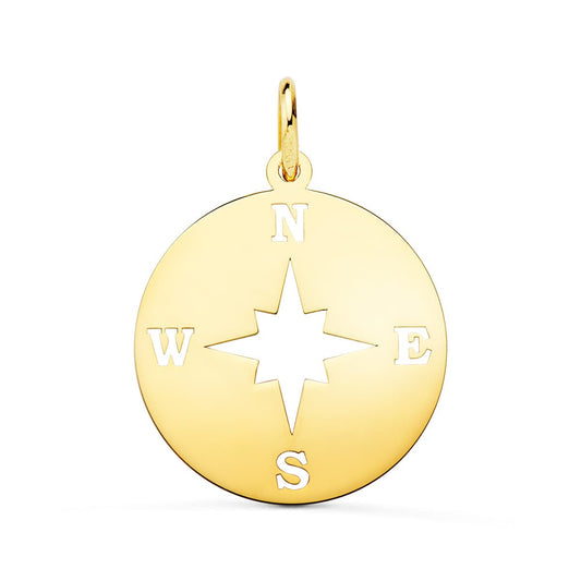 Colgante Rosa de Los Vientos Brillo y Calada 18 mm de oro amarillo 18K