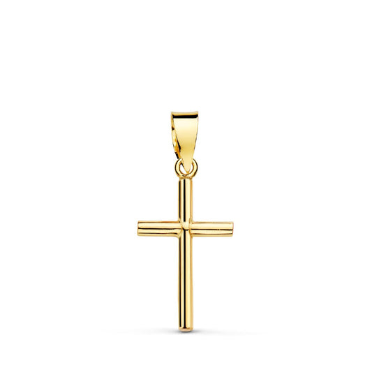 18K CRUZ ORO AMARILLO LISA TUBO HUECA EN BRILLO 15X9 MM