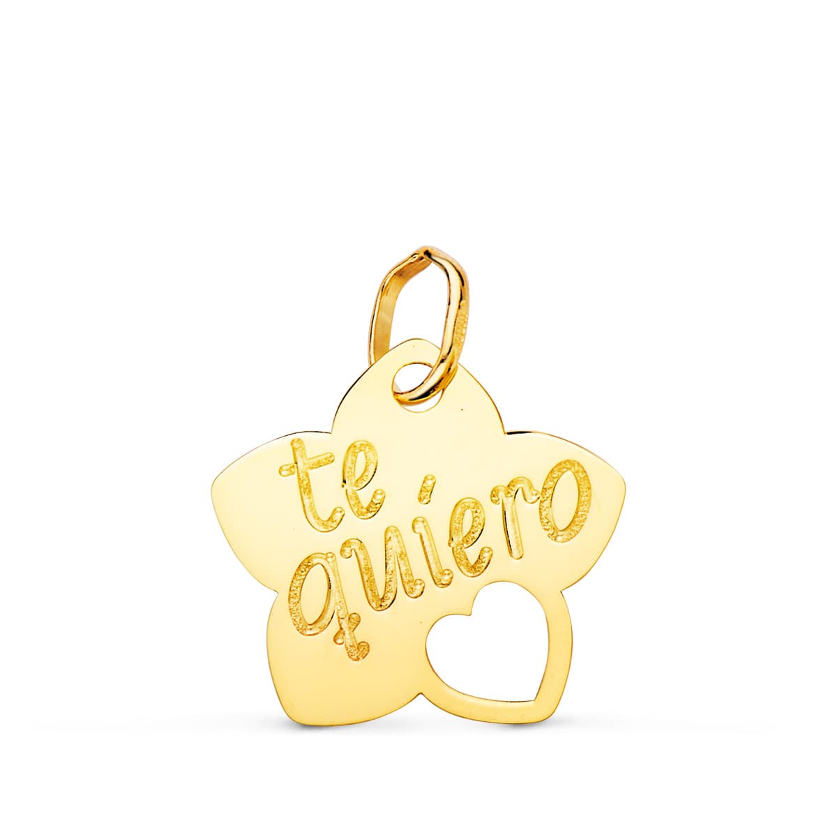 Colgante Te Quiero Flor con Corazon Calado 15 x 14 mm C. Amor de oro amarillo 18K
