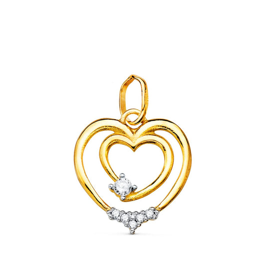 18K COLGANTE ORO BICOLOR DOBLE CORAZON CON CIRCONITA 15X14 MM C. AMOR