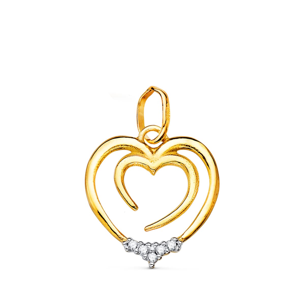 Colgante Bicolor Doble Corazon con Circonita 15 x 14 mm C. Amor 18K