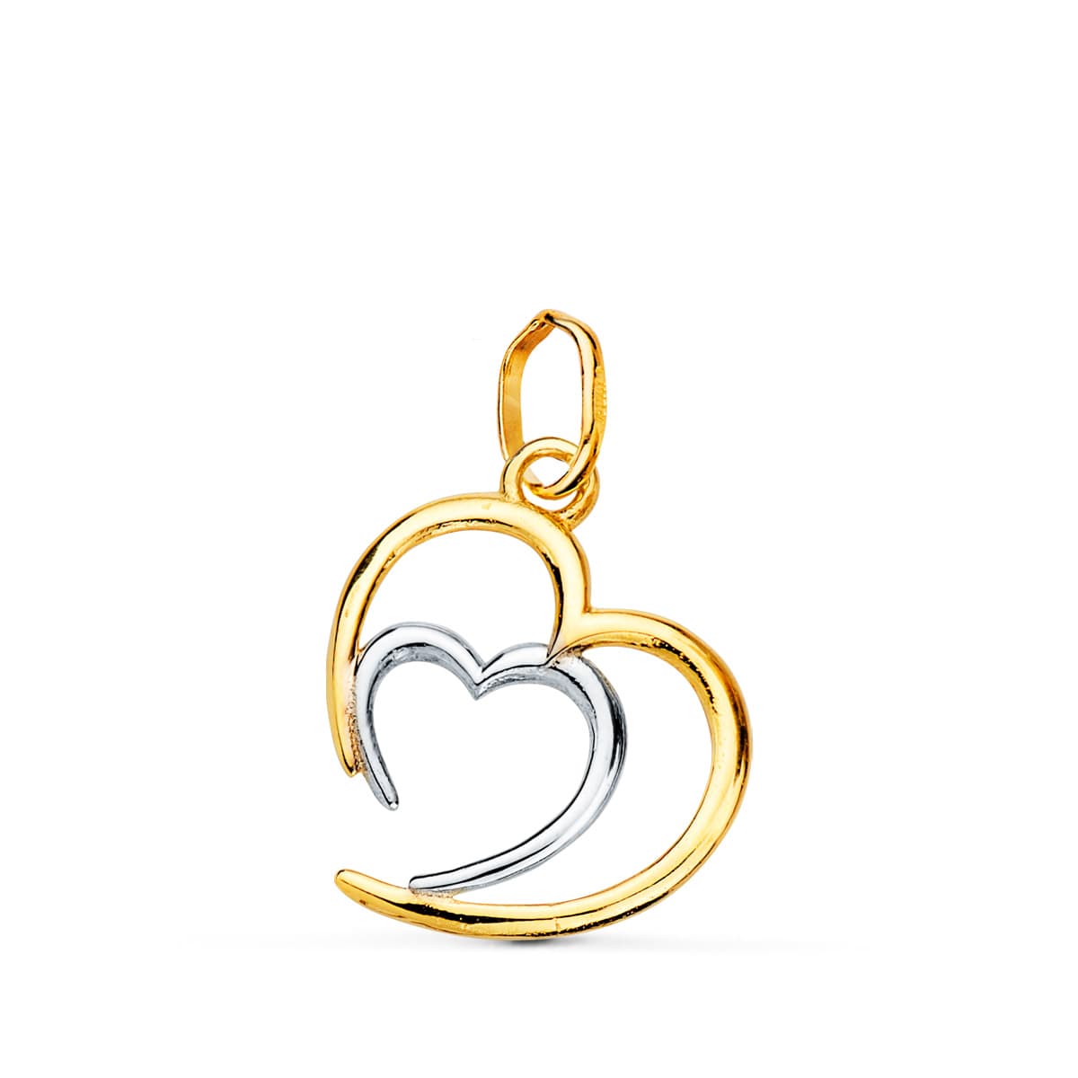Colgante Bicolor Doble Corazon en Brillo 14 x 13 mm C. Amor 18K