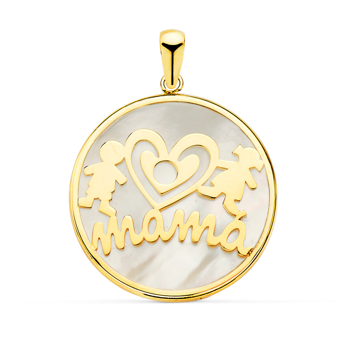 18K COLGANTE ORO AMARILLO MAMA NACAR NIÑO-NIÑA 20 MM