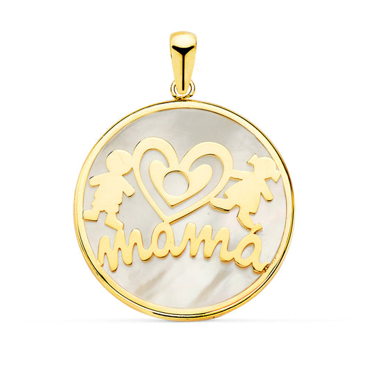 18K COLGANTE ORO AMARILLO MAMA NACAR NIÑO-NIÑA 20 MM