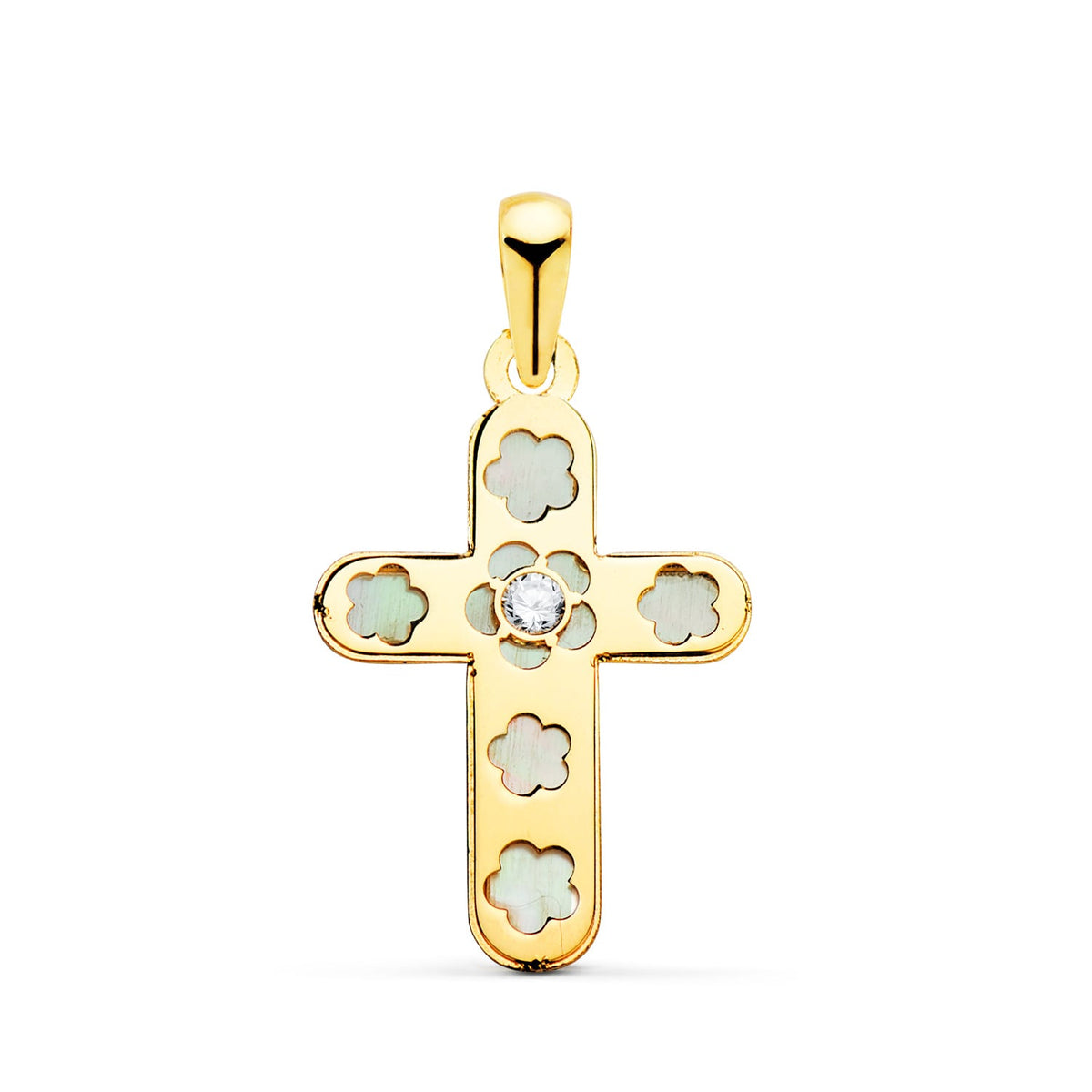 Cruz con Nacar y Circonita 20 x 13 mm de oro amarillo 18K