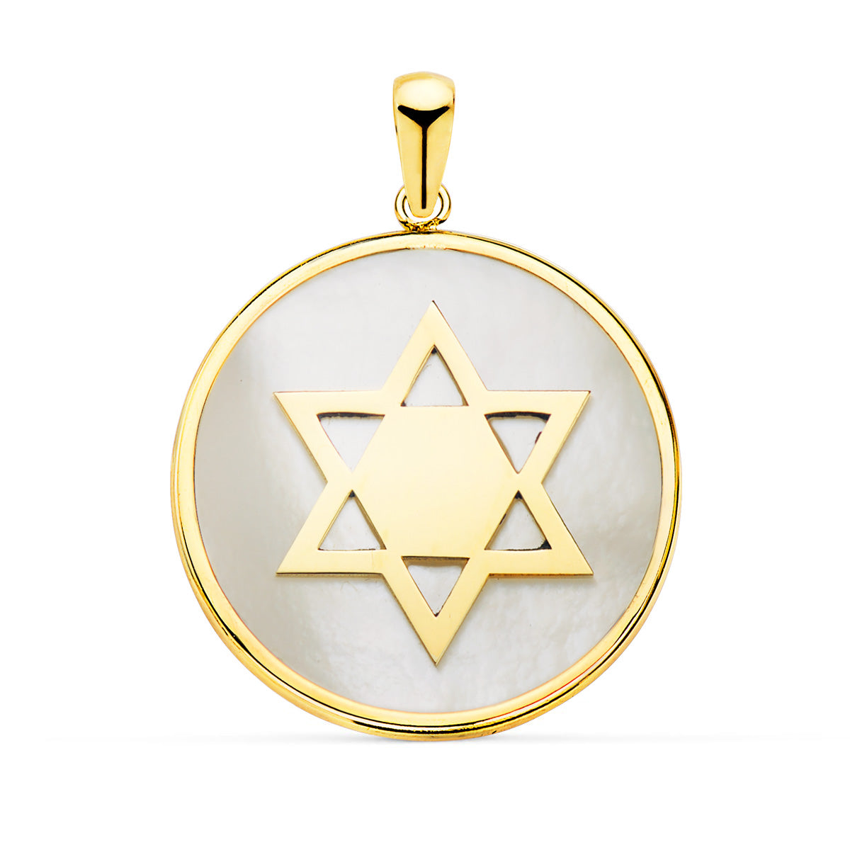 Colgante y Nacar Simbolo Estrella de David 20 mm de oro amarillo 18K