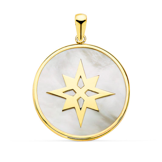 Colgante y Nacar Simbolo Estrella Polar 20 mm de oro amarillo 18K