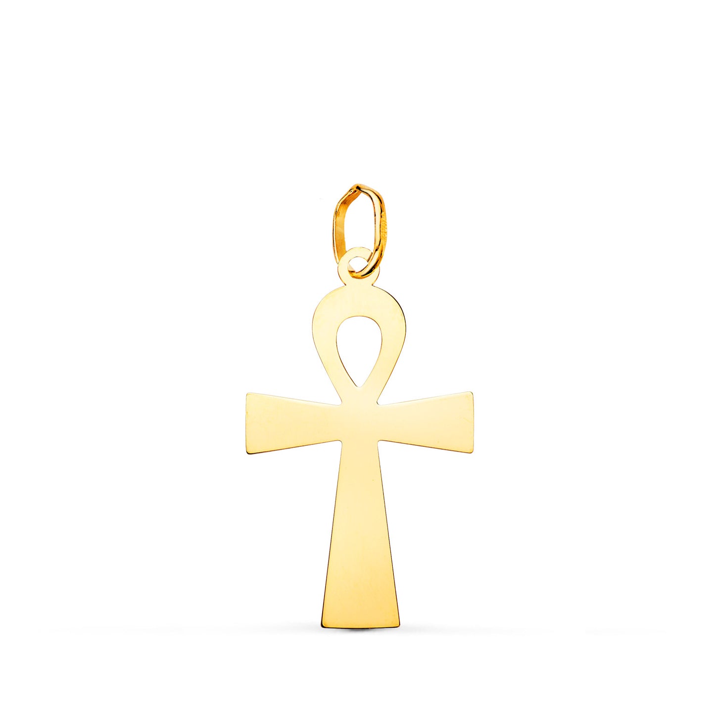 18K COLGANTE ORO AMARILLO BRILLO CRUZ DE LA VIDA EGIPCIA 22 X 13 MM AMULETO EGIPCIO ANKH