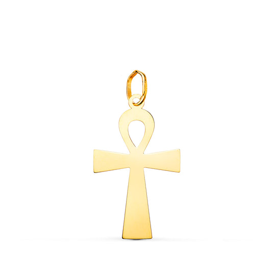 18K COLGANTE ORO AMARILLO BRILLO CRUZ DE LA VIDA EGIPCIA 22 X 13 MM AMULETO EGIPCIO ANKH