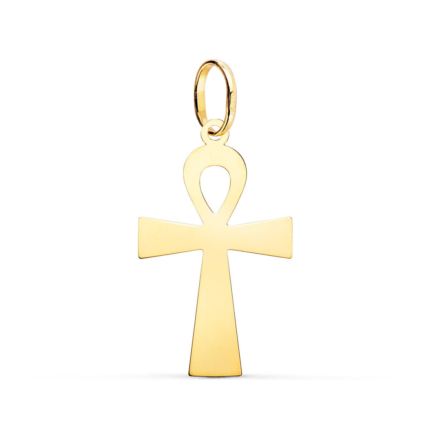 18K COLGANTE ORO AMARILLO BRILLO CRUZ DE LA VIDA EGIPCIA 28 X 16 MM AMULETO EGIPCIO ANKH