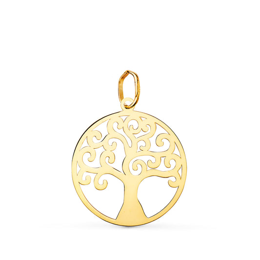 Colgante Amuleto Redondo Arbol de la Vida en Brillo 20 mm de oro amarillo 18K