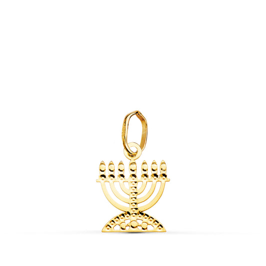 18K COLGANTE " MENORAH " CANDELABRO DE LOS 7 BRAZOS AMULETO ORO AMARILLO TALLADO 12 X 10 MM
