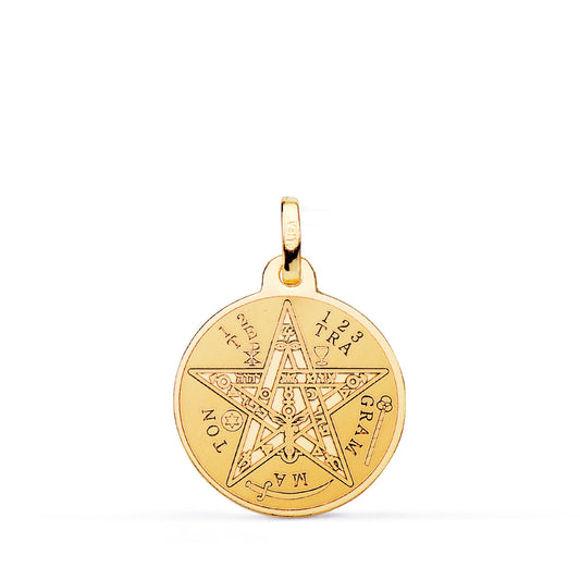 Colgante Amuleto Disco Matizadoy Brillo Tetragramaton 18 mm de oro amarillo 18K