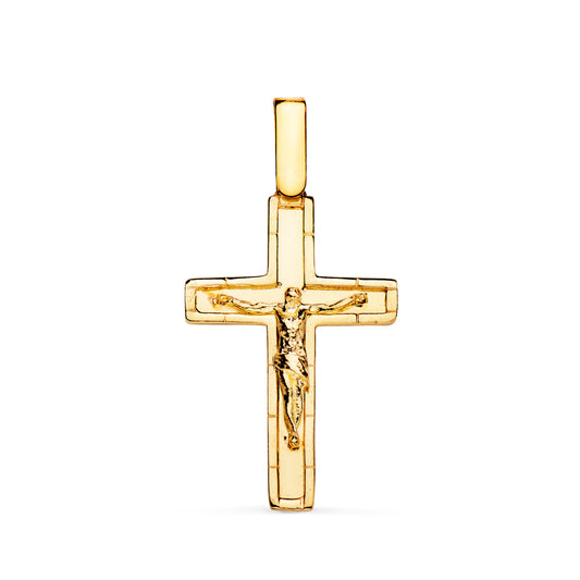 Cruz con Cristo en Brillo con Bordes 26 x 17 mm de oro amarillo 18K