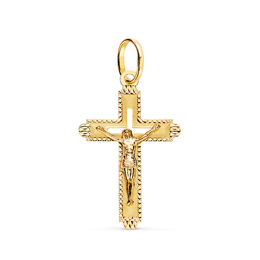 18K CRUZ ORO AMARILLO CON CRISTO TALLADA 27 X 17 MM