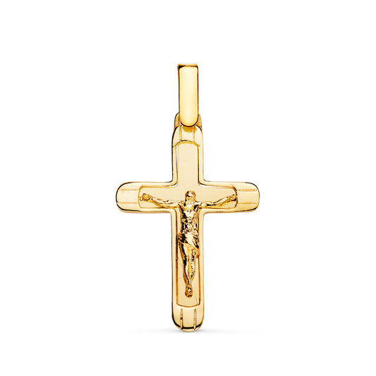 Cruz con Cristo en Brillo con Bordes 25 x 17 mm de oro amarillo 18K