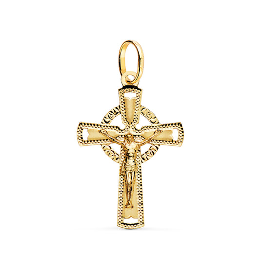 Cruz con Cristo Tallada 28 x 18 mm de oro amarillo 18K
