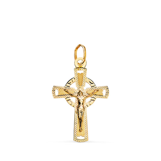 18K CRUZ ORO AMARILLO CON CRISTO TALLADA 23 X 15 MM