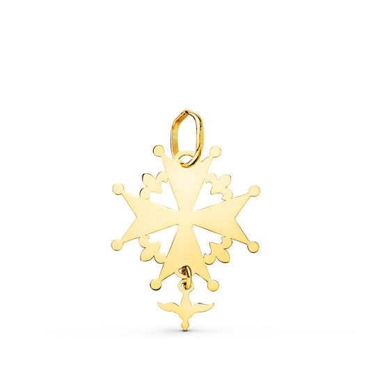 Cruz de Huguenotte con Paloma en Brillo. 21 x 16 mm de oro amarillo 18K