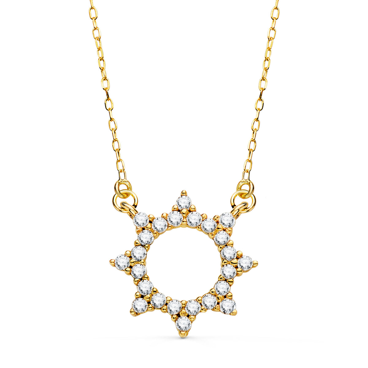 Gargantilla Colgante Sol 14 mm Cadena Forzada 42 5 cm de oro amarillo 18K
