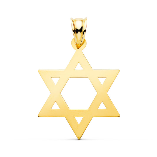 18K COLGANTE ORO AMARILLO ESTRELLA DE DAVID BRILLO 28 X 21 MM