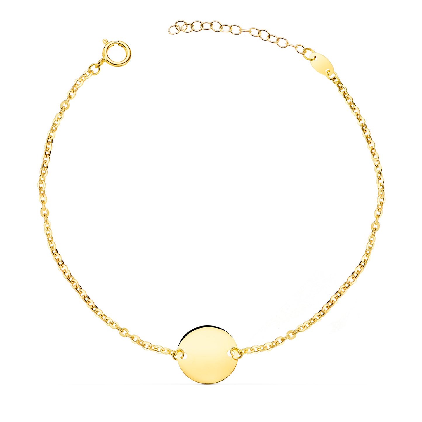 18K PULSERA ORO AMARILLO DISCO EN BRILLO REDONDO 12 MM. LARGO: 18 3 CM