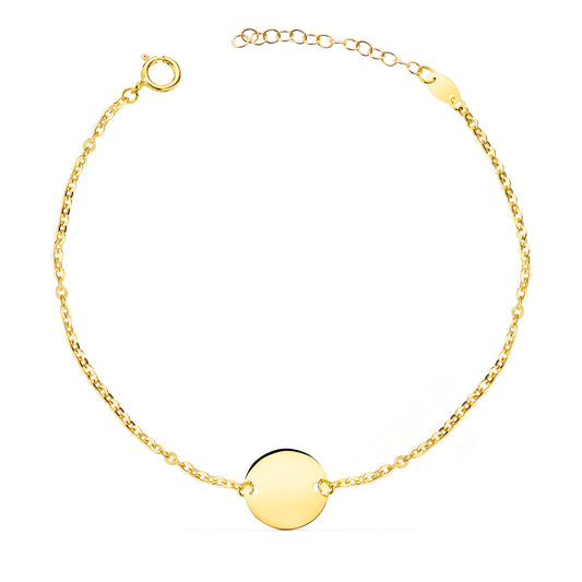 18K PULSERA ORO AMARILLO DISCO EN BRILLO REDONDO 12 MM. LARGO: 18 3 CM