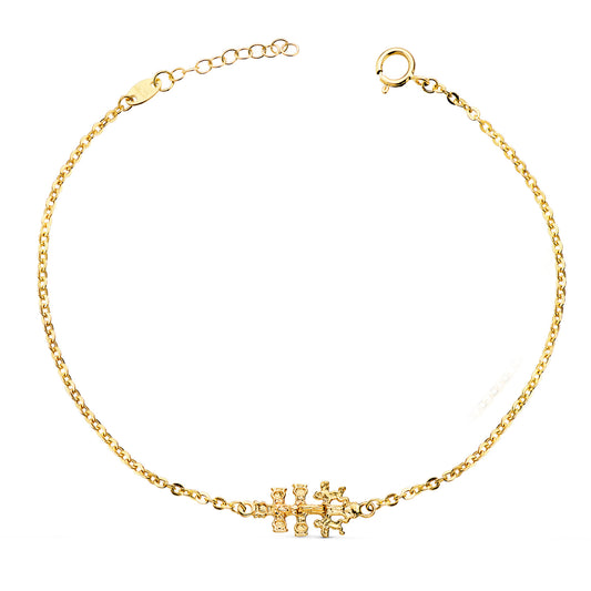 18K PULSERA ORO AMARILLO CON CRUZ CARAVACA 19X9 MM. LARGO: 18 3 CM
