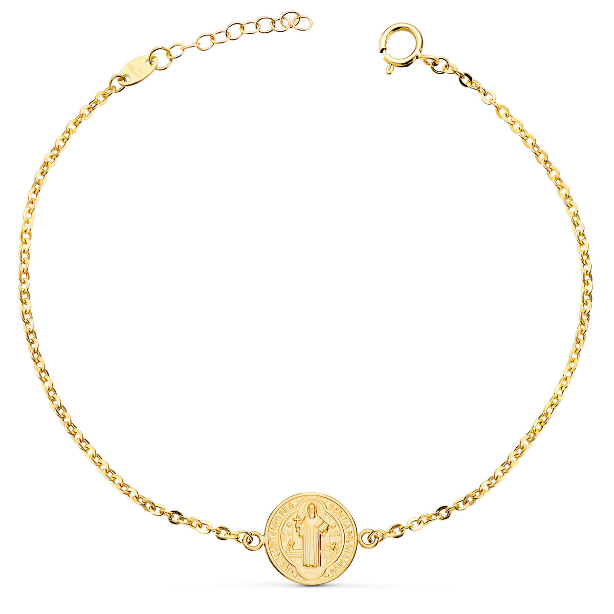 Pulsera con Medalla San Benito 12 mm. Largo: 18+2 cm de oro amarillo 18K