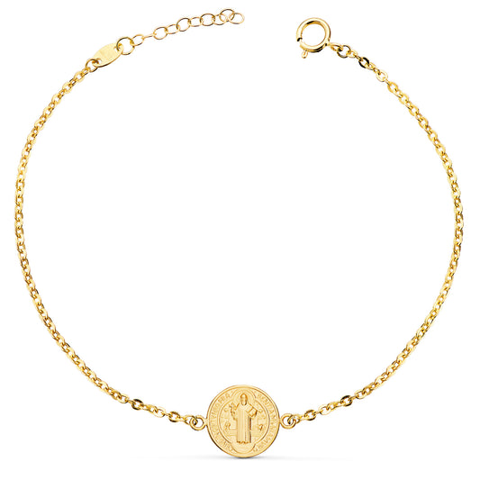 Pulsera con Medalla San Benito 12 mm. Largo: 18+2 cm de oro amarillo 18K