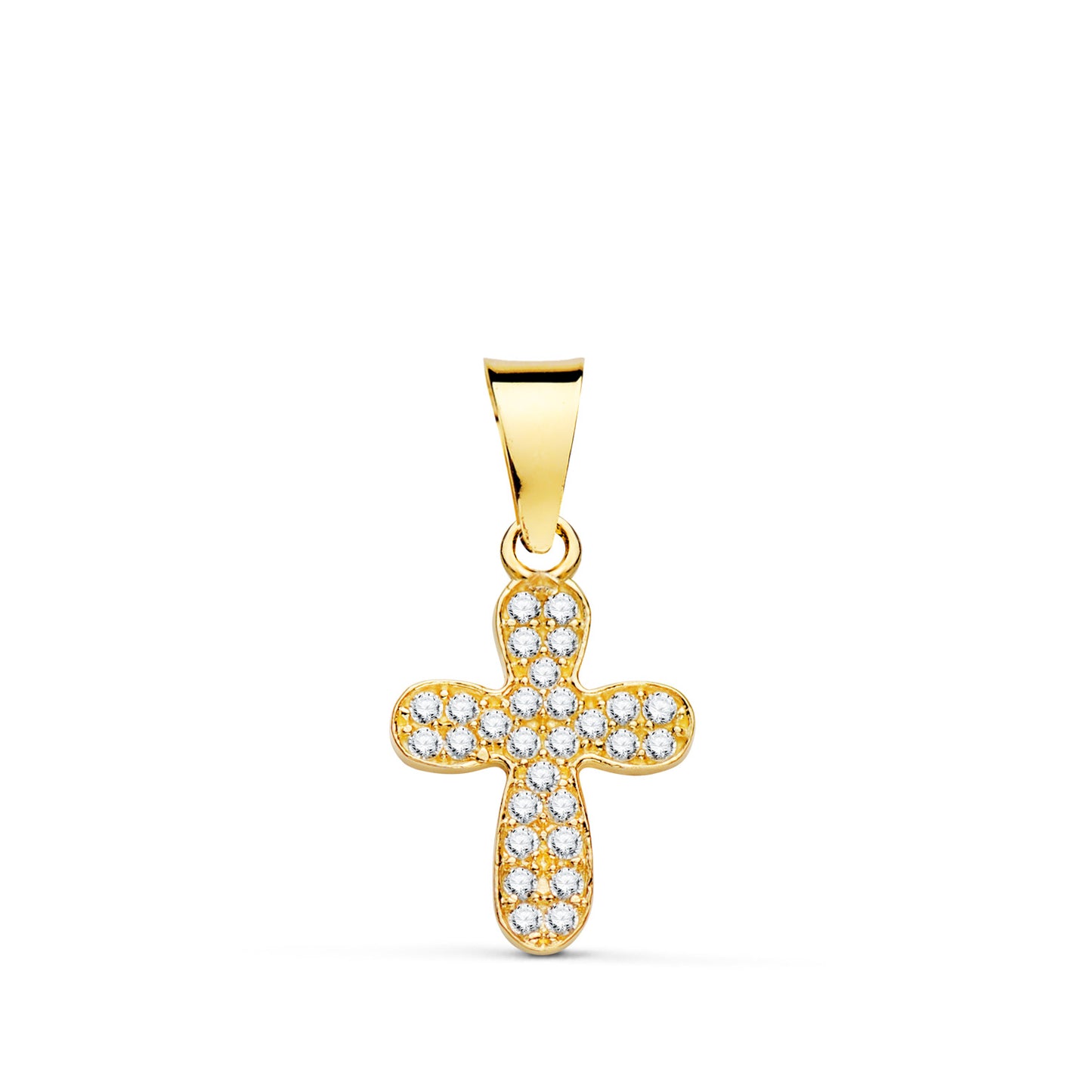 18K CRUZ ORO AMARILLO CON CIRCONITA BLANCAS. 14 X 9 MM