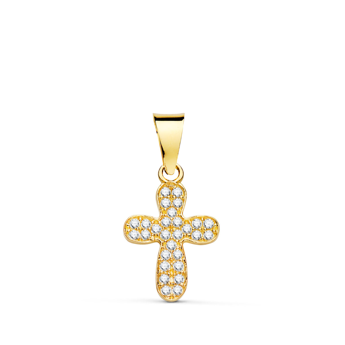 Cruz con Circonita Blancas. 14 x 9 mm de oro amarillo 18K