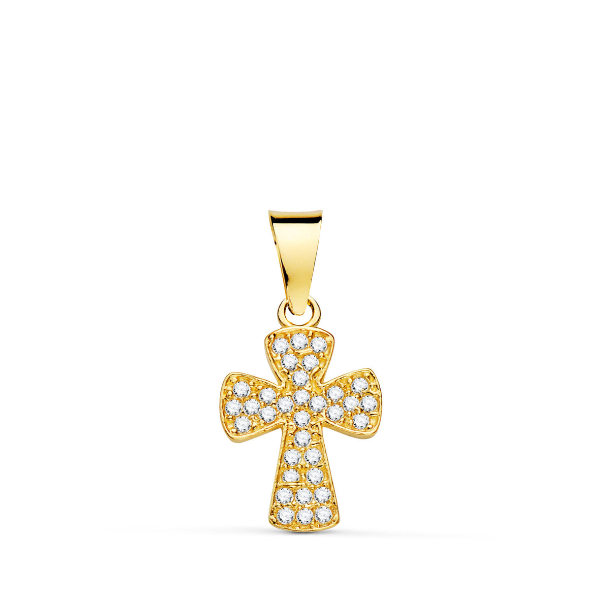 Cruz con Circonita Blancas. 14 x 9 mm de oro amarillo 18K
