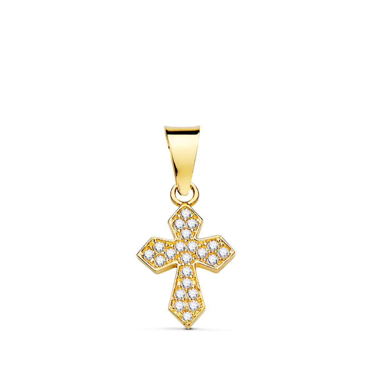 Cruz con Circonita Blancas. 14 x 9 mm de oro amarillo 18K