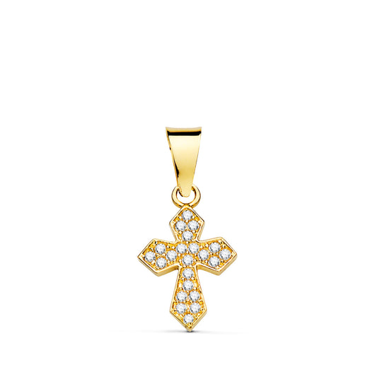 Cruz con Circonita Blancas. 14 x 9 mm de oro amarillo 18K