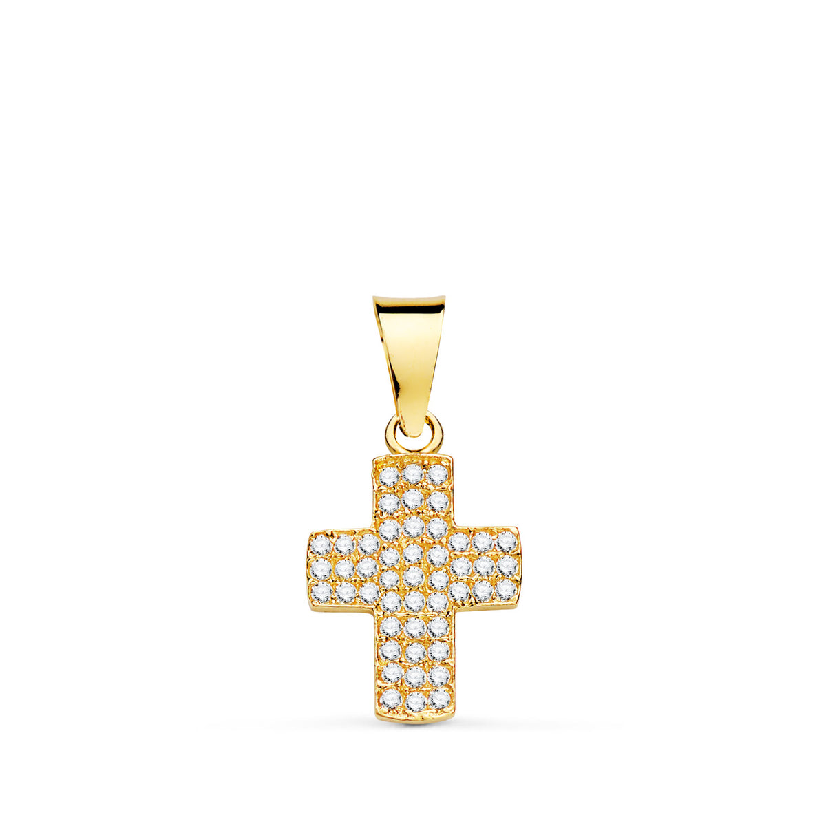 Cruz con Circonita Blancas. 14,5 x 9,5 mm de oro amarillo 18K