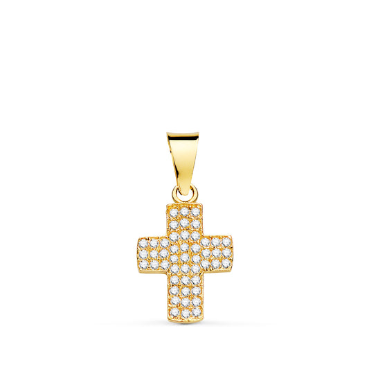 Cruz con Circonita Blancas. 14,5 x 9,5 mm de oro amarillo 18K