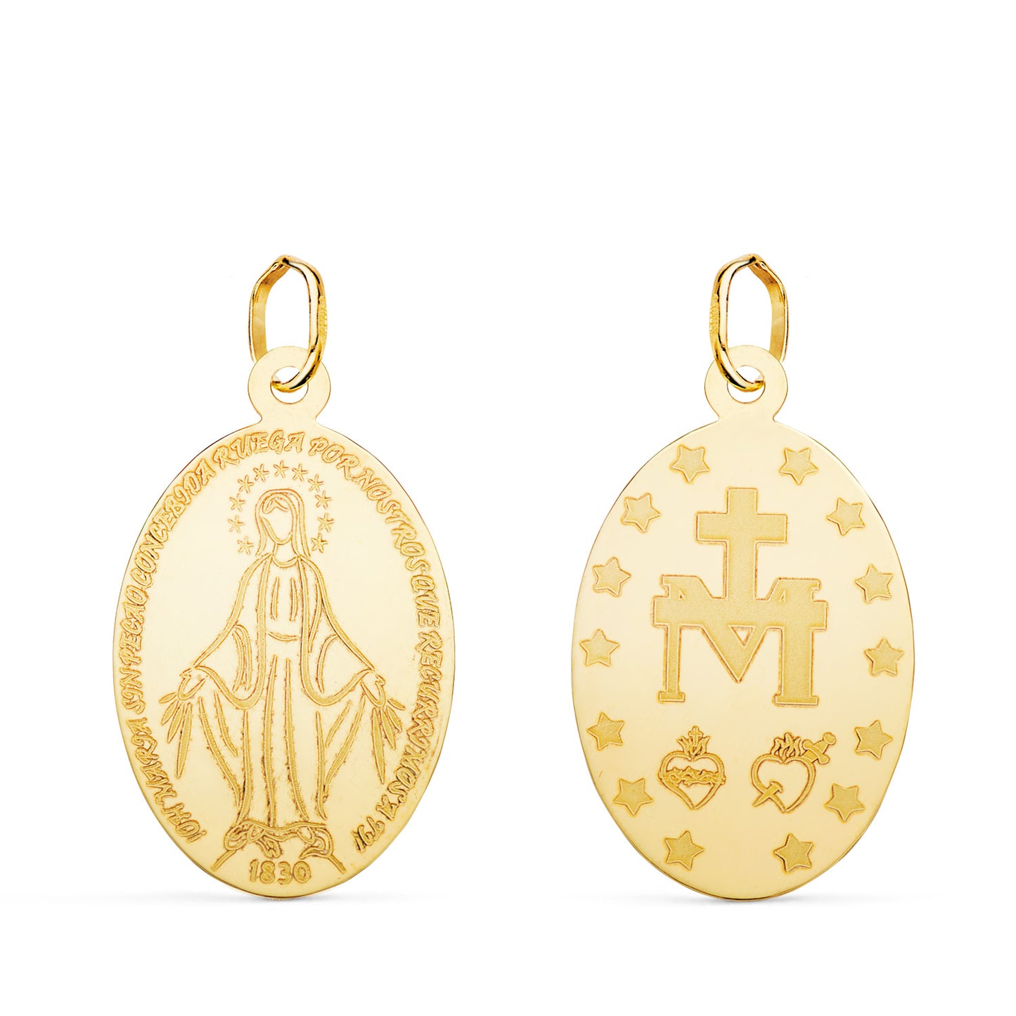 18K MEDALLA ORO AMARILLO VIRGEN MILAGROSA OVAL LASER BRILLO. 23 X 14 MM