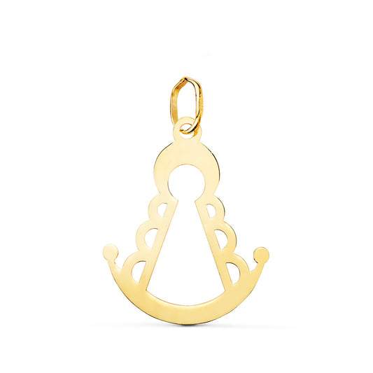 18K COLGANTE ORO AMARILLO VIRGEN ROCIO SILUETA BRILLO. 20 X 16 MM