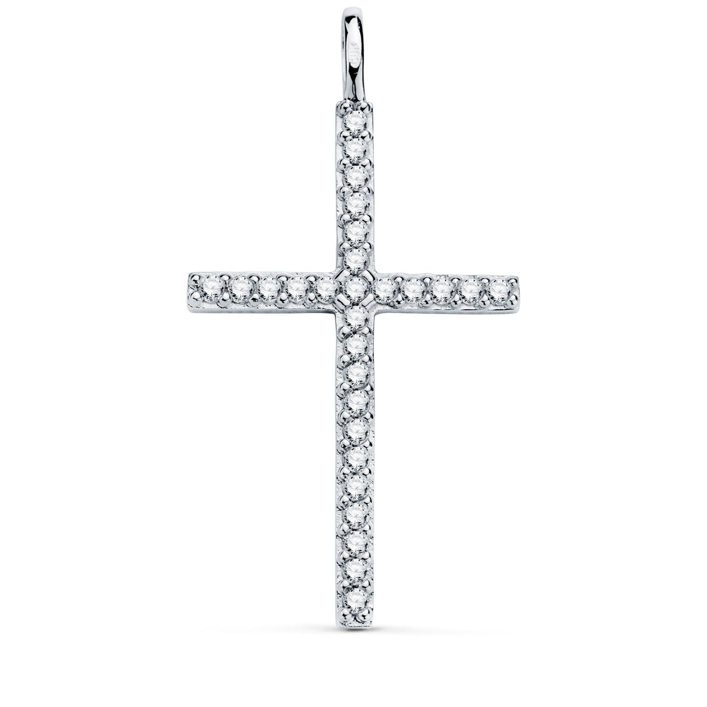 18K CRUZ ORO BLANCO CON CIRCONITA BLANCAS. 36 X 19 MM. ANILLA FIJA