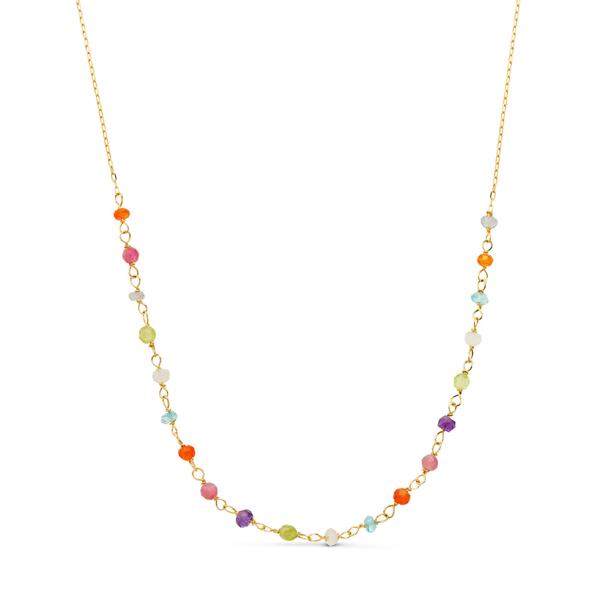 Gargantilla con Circonita de Colores y Cadena Forzada. Medida: 40 3 cm de oro amarillo 18K