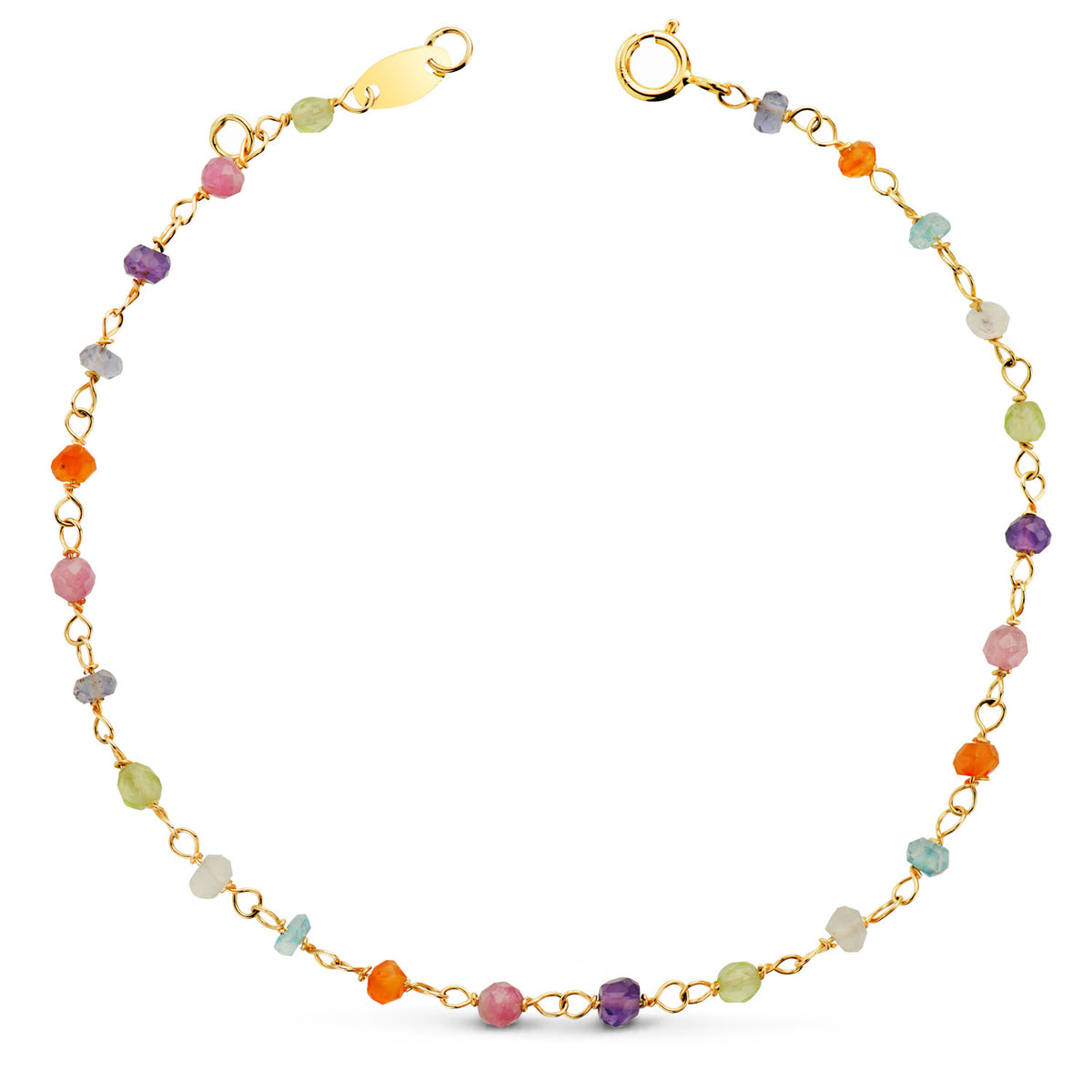 Pulsera Bolas Colores 3 mm. Largo: 18,5 cm de oro amarillo 18K