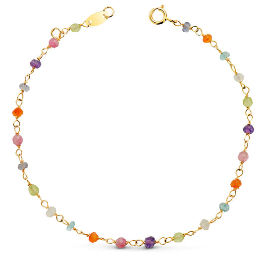 Pulsera Bolas Colores 3 mm. Largo: 18,5 cm de oro amarillo 18K