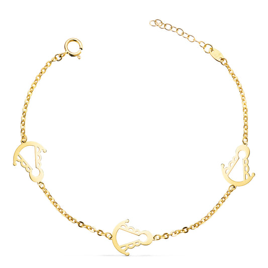 Pulsera Tres Sliuetas Virgen Rocio 14 x 11 mm Con. Largo: 15,5 3 cm de oro amarillo 18K