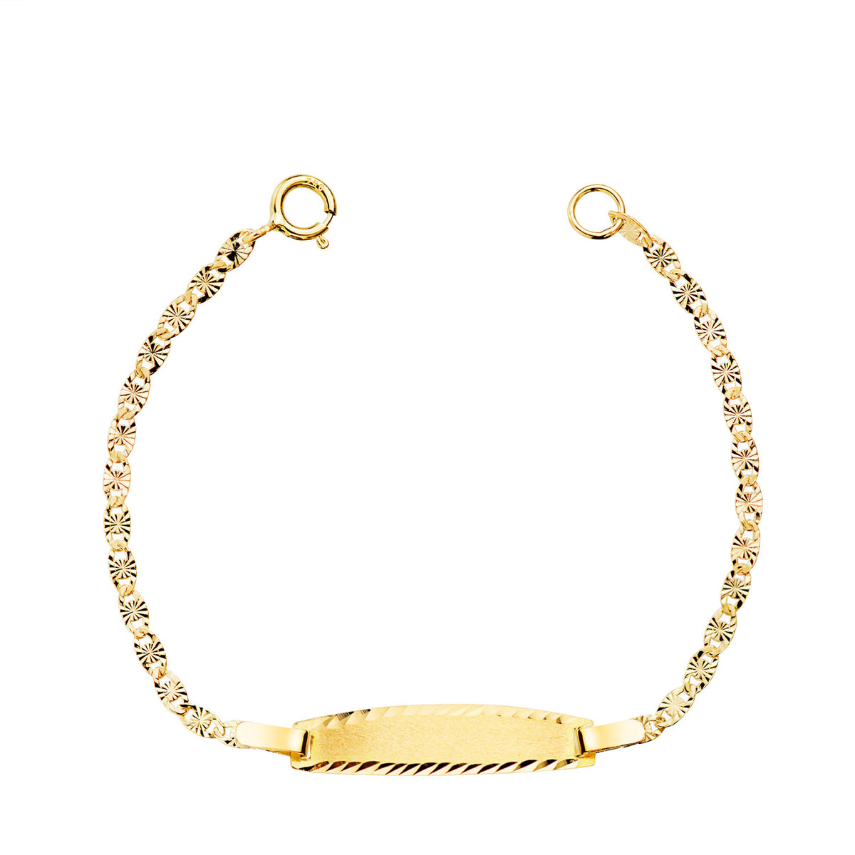 Esclava Tallado Macizo 1,5 mm. Placa Chapa: 19 x 4 mm. Largo 11,5 cm de oro amarillo 18K